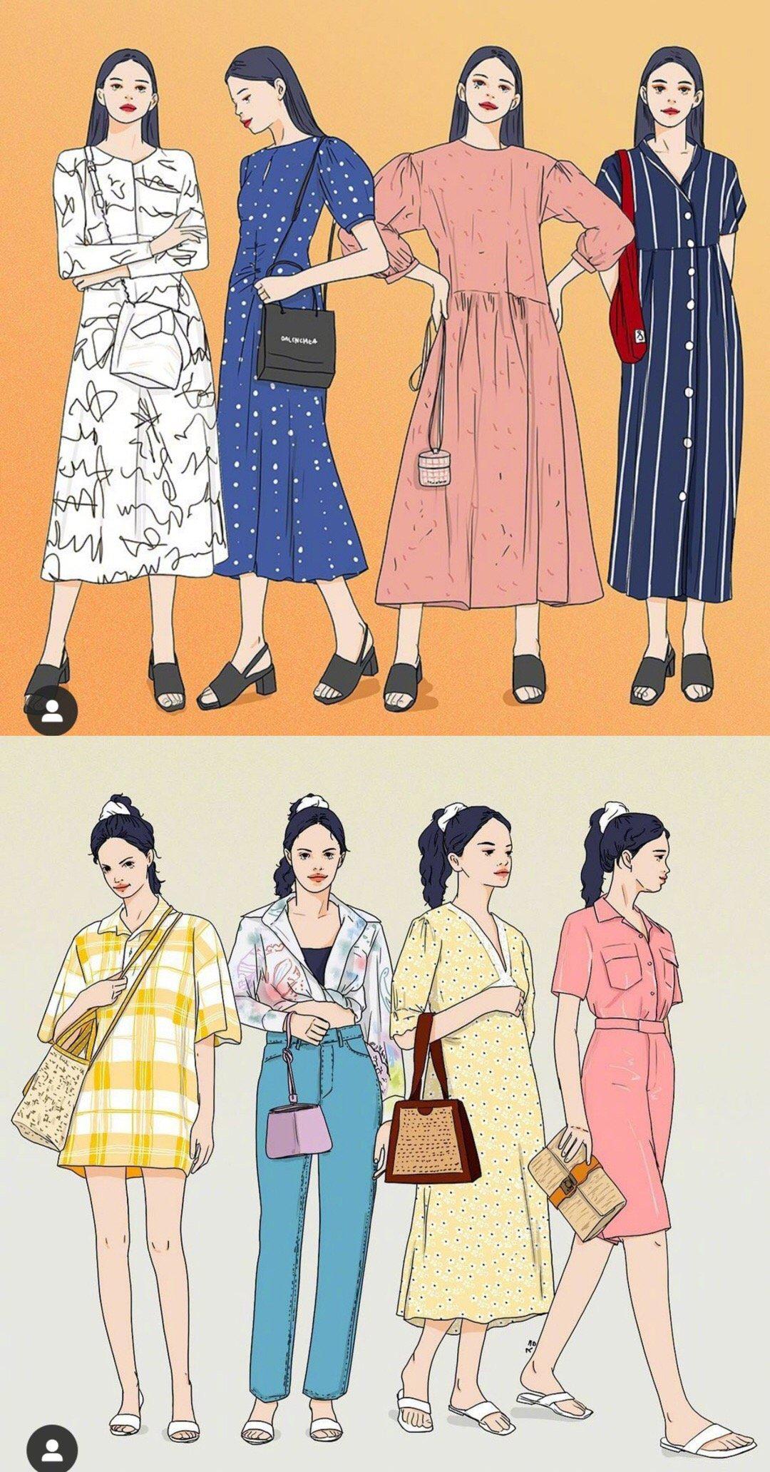 韩国插画家 jihyeillust 手绘穿搭合集参考