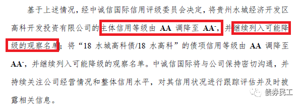 贵州水城经投对中诚信下调评级存在异议 华北经济网