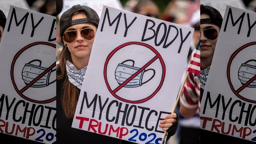 △得克萨斯州的年轻人抗议戴口罩（图片来源：《盖蒂图片社》）