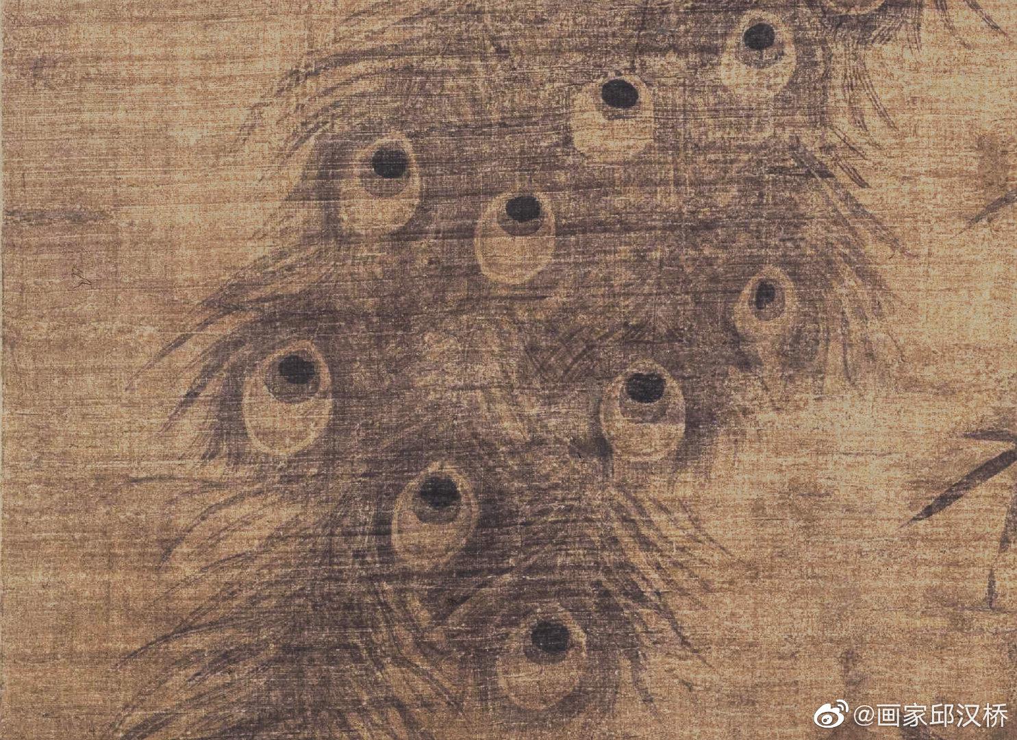 《孔雀图》，明代，林良，绢本墨笔，纵155.3厘米，横78厘米…………
