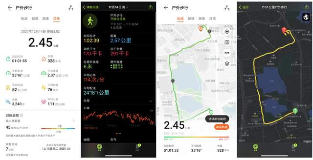 华为watch fit2/4:apple watch series 6 户外步行数据截图▲动态轨迹