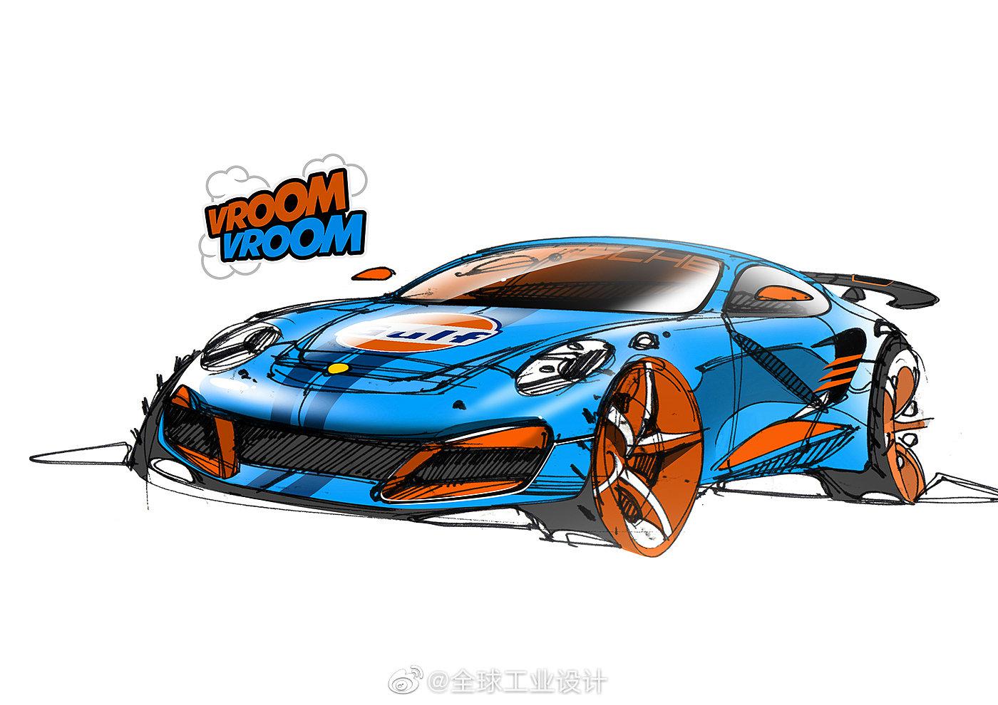 保时捷汽车手绘图欣赏