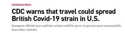 美国疾控中心首次表示：旅行者可能将变异新冠病毒从英国带到美国