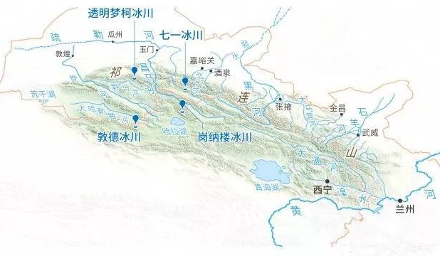 图为祁连山水系图,祁连山脉冰川发源的众多水系,是甘肃,乃至于整个