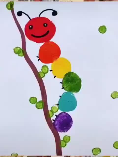 用指印几步教你画毛毛虫