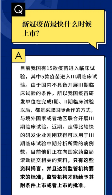 新冠疫苗最快什么时候上市？官方回应