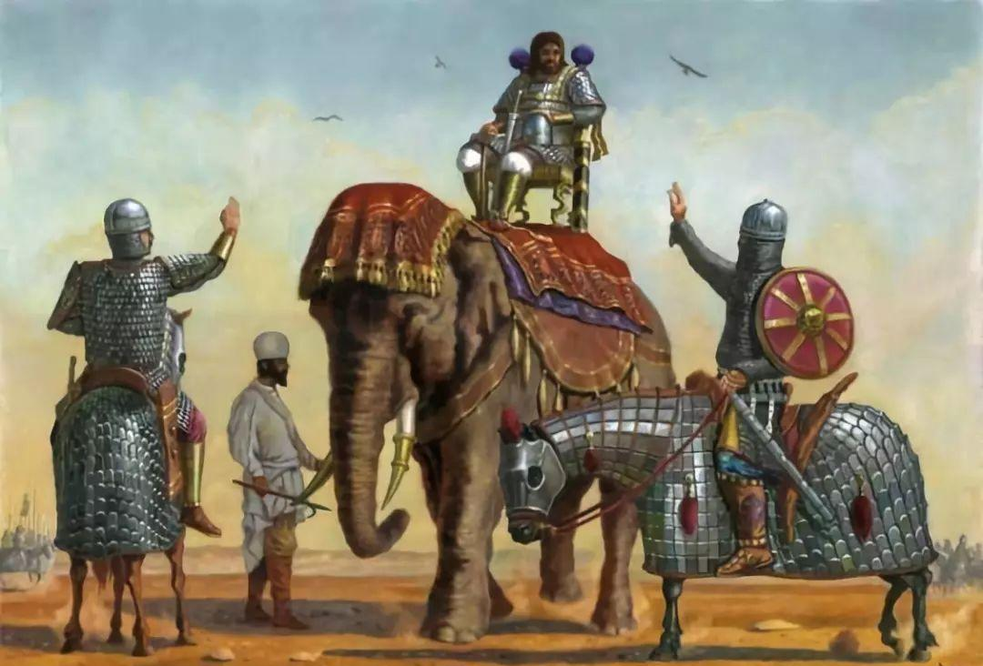 图为印度象骑兵油画
