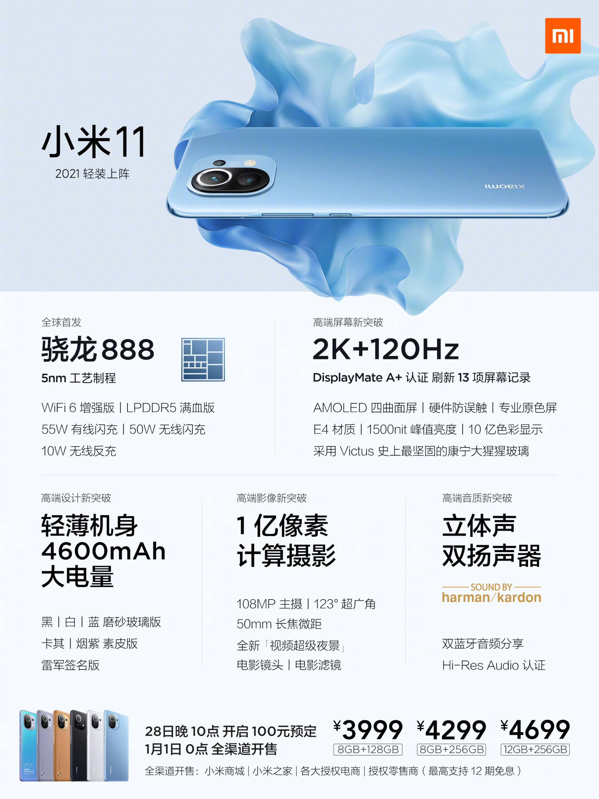 小米11正式发布:配备顶级屏幕,首发骁龙888,售价3999元起