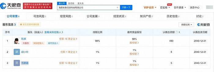 陈赫在海南成立娱乐公司，注册资本500万元