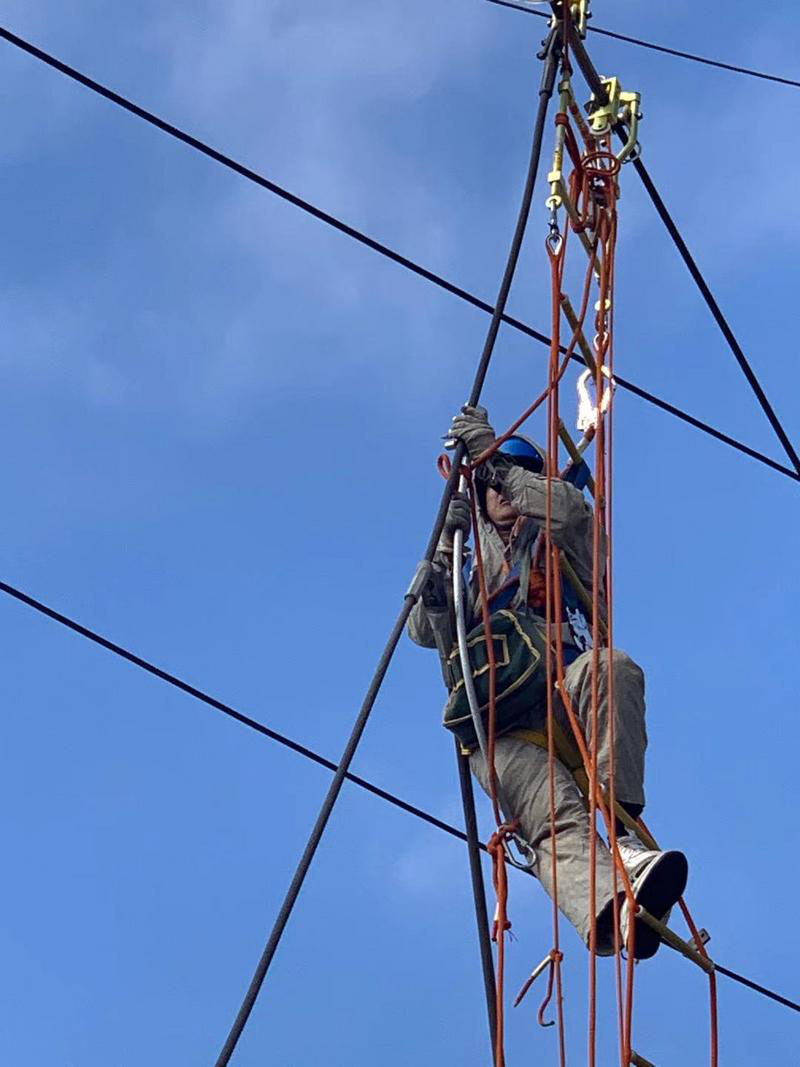 南方电网广东广州供电局作业人员在高空开展带电作业