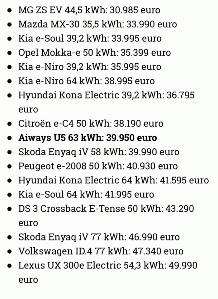 德国主要纯电车型售价