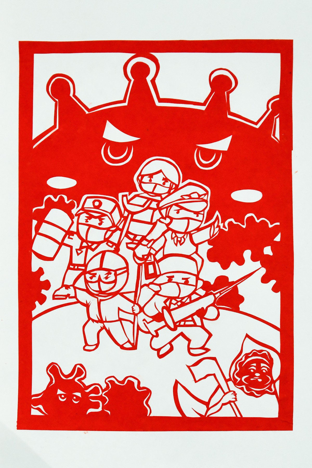 其中,一组以"抗击疫情"为主题的剪纸作品吸引观众驻足细品.