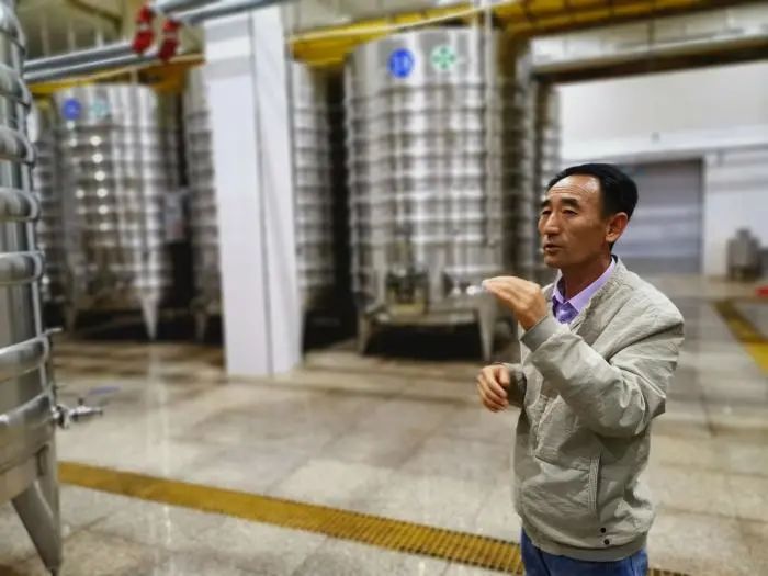 宁夏精品酒庄维加妮酿酒师段成春正在讲解发酵工艺 文静摄