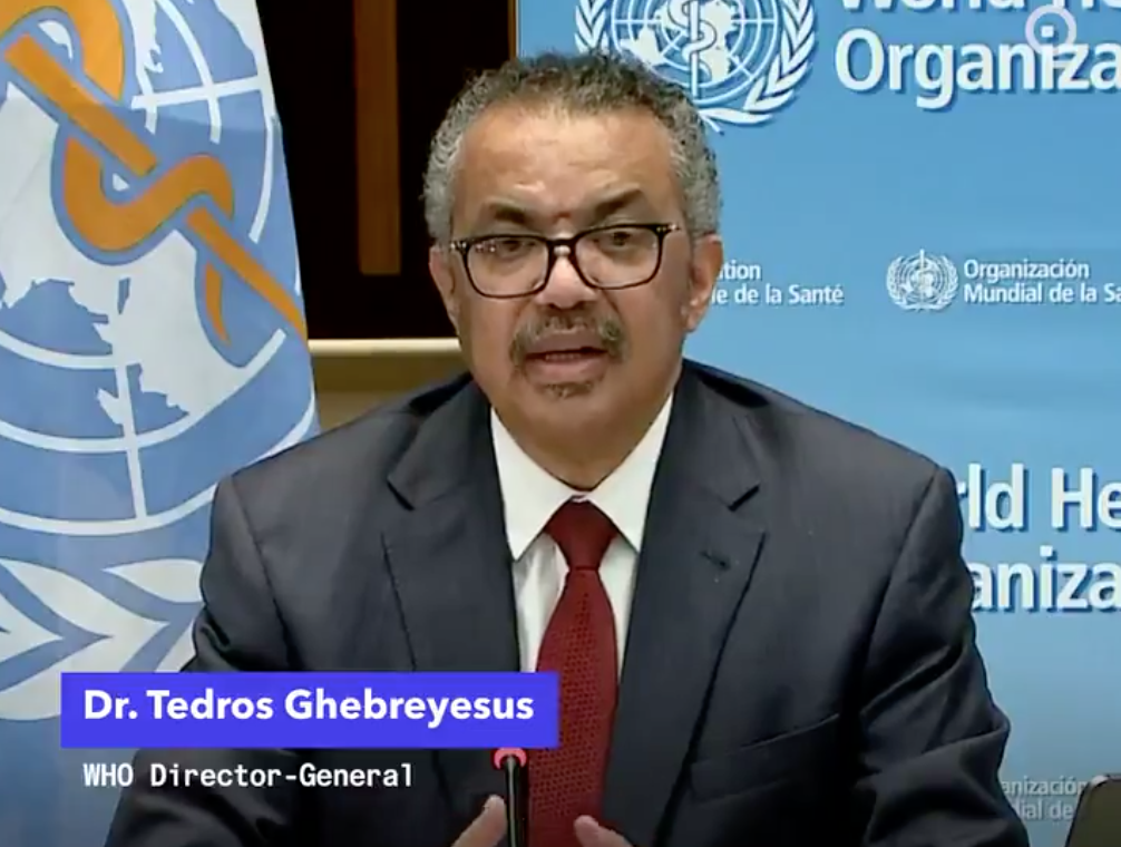 世卫组织总干事谭德塞。世卫组织视频截图