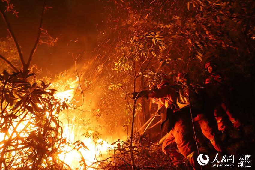 云南香格里拉发生森林火灾 正三线开展扑救