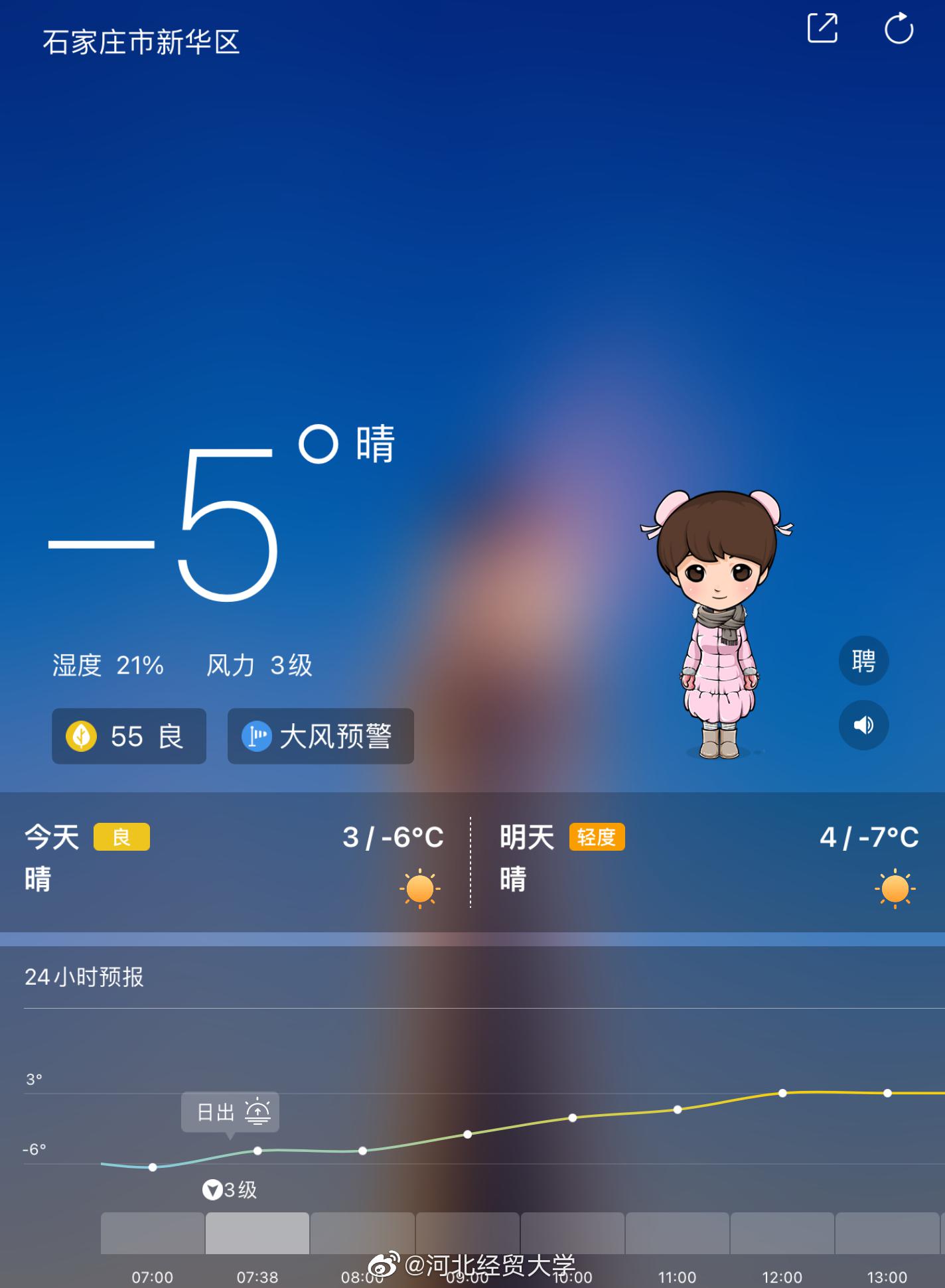 今日天气晴空气质量良但温度较低大家记得增添衣物