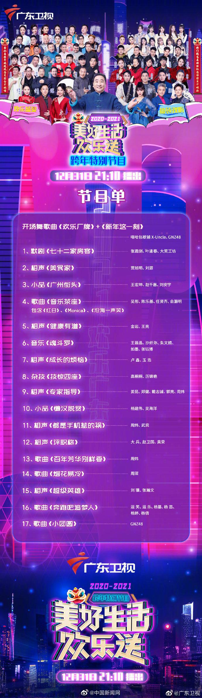 2021跨年晚会节目单来了 你想看哪一台?