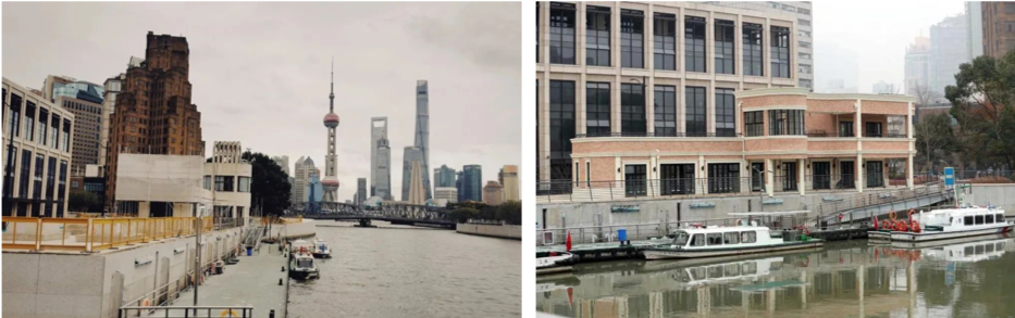 虹口段的上海地方海事局岸线腾让。左图为腾让前，右图为改造后。陈丽红 供图