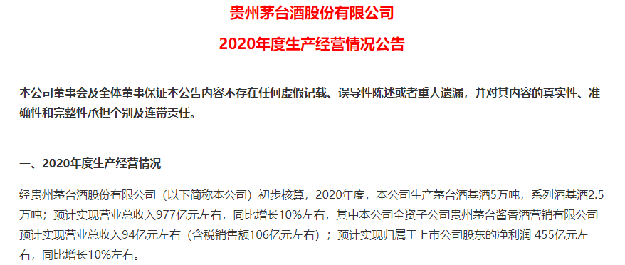 贵州茅台今年净利预增10%左右 机构维持目标价2025元
