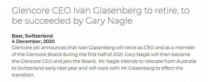 矿业巨头嘉能可宣布CEO即将退休，煤炭产业负责人接任，将面临“去煤炭化”抉择