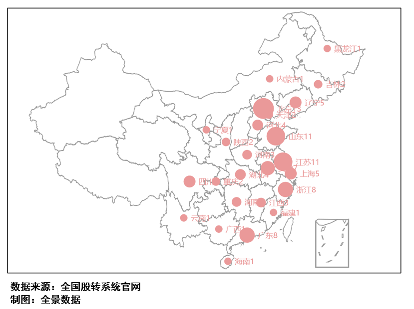 图3：新三板精选层IPO在审企业区域分布图