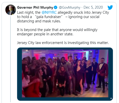 △新泽西州州长菲尔·墨菲的社交媒体截图
