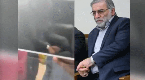 遭机关枪扫射后，法赫里扎德和保镖失去意识 （截自Iran News Update社交媒体账号）