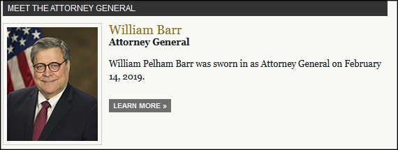 美国司法部长威廉·巴尔，美司法部网站截图