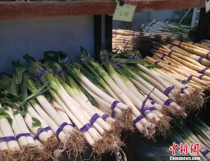 图为北京西城区一家超市内售卖的大葱。谢艺观 摄