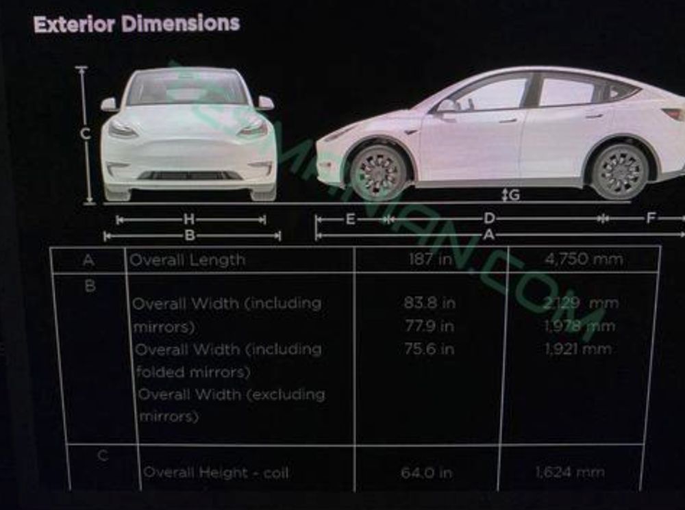 特斯拉model y 参数,特斯拉modely参数配置 特斯拉modely尺寸参数曝光