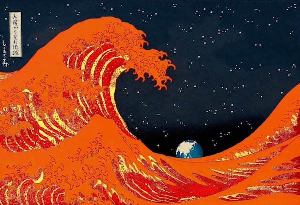 正如同望月寿城将《神奈川冲浪里》转译为《从太阳看到的地球》,画面