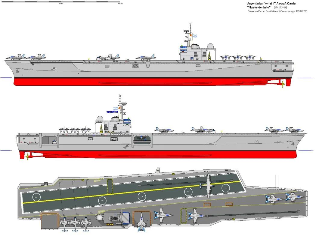 其中,船体较大的sac-220预计可搭载21架米格-29k或f/a-18这种中型舰载