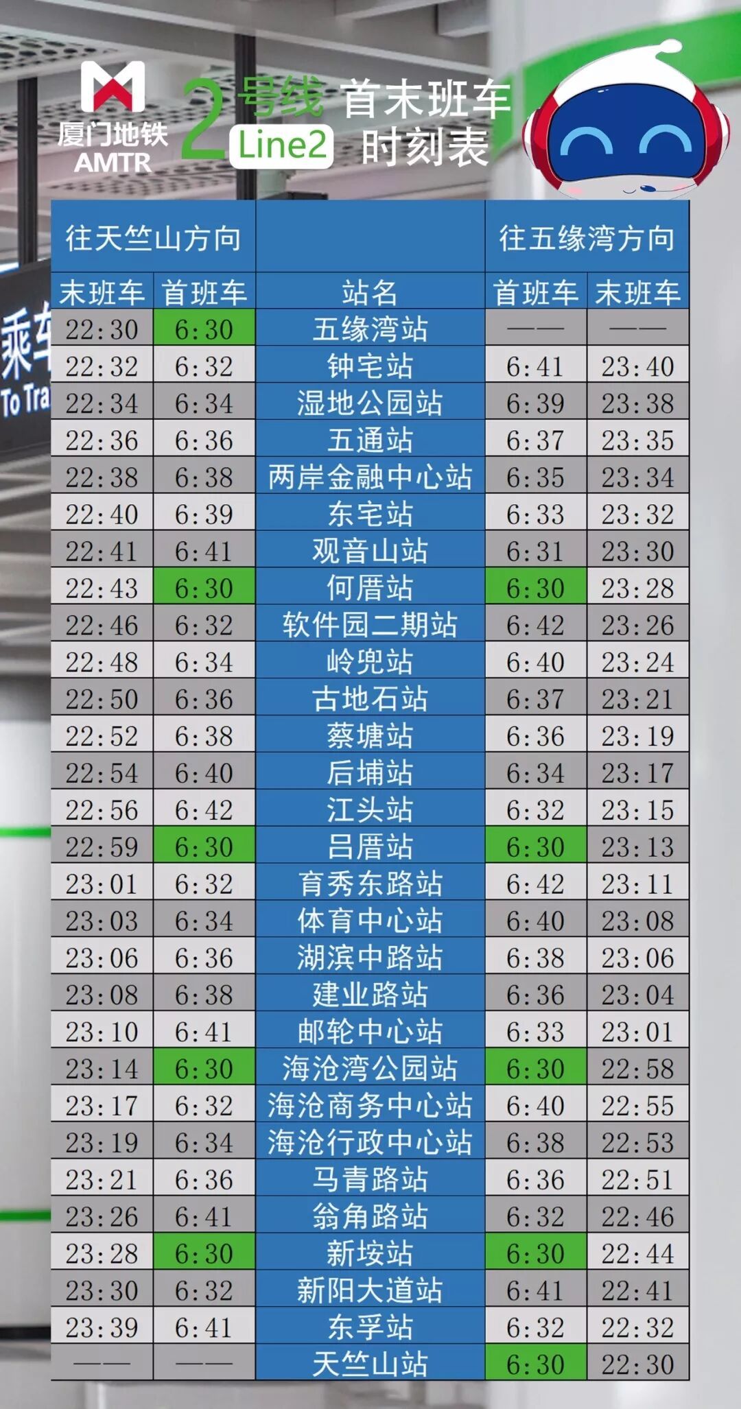 明日起,厦门地铁运营时间调整