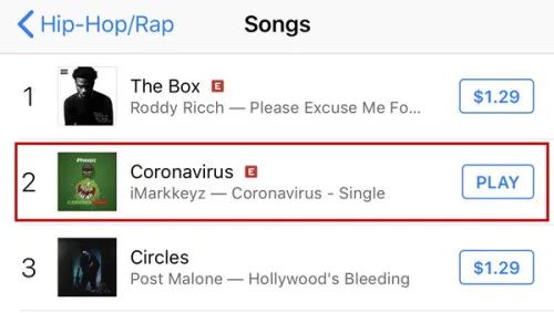  歌曲在iTunes US Hip-Hop图表上排名第二