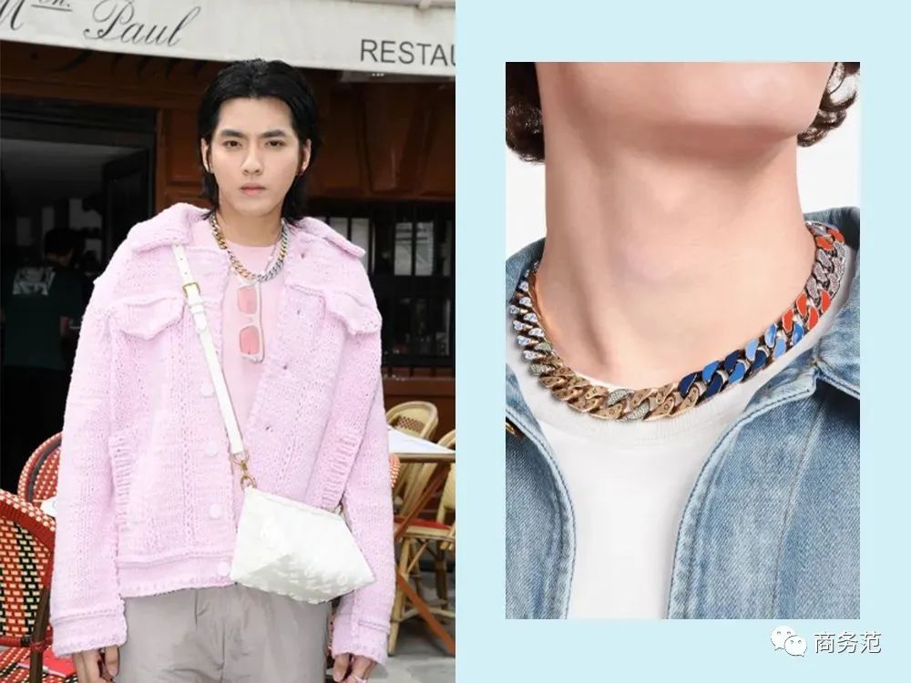 古巴链,彩色珐琅涂层设计加施华洛世奇人造钻石,很街头感,吴亦凡之前