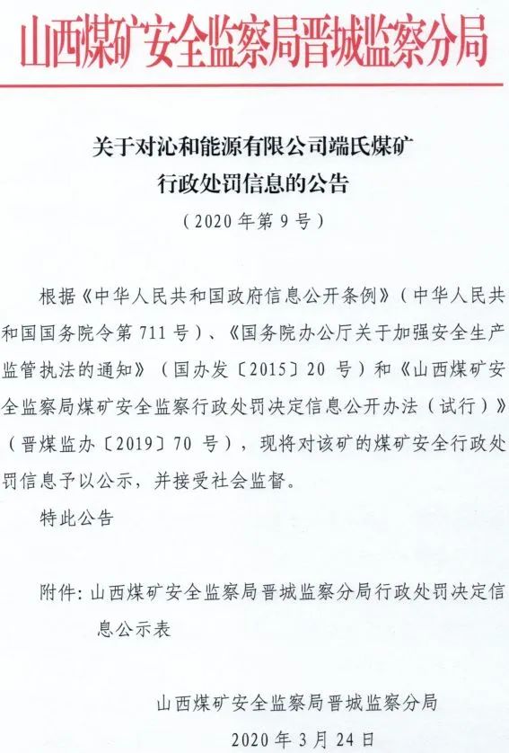 山西又有一批煤礦被處罰！名單公布！