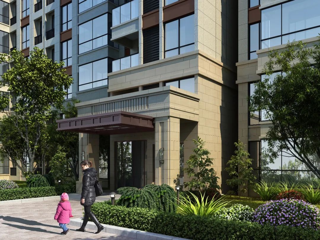 (住宅门头示意图)项目在售建面约123-178㎡半山纯洋房,8层高,公摊仅14