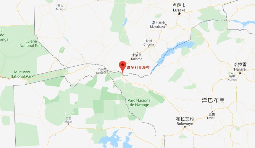 上图为维多利亚大瀑布,下图为维多利亚大瀑布在地图上所处的位置