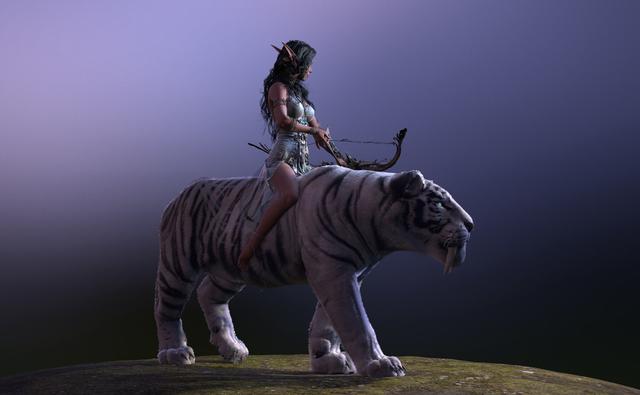 国外魔兽玩家3d模型作品 月女泰兰德与她的白虎坐骑