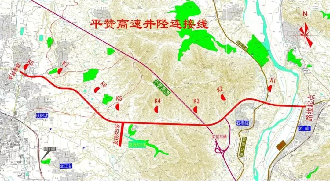 铺北平涉公路相接,途经石棋峪,北正,秋树坡,赵村店,冯家沟,路线全长8