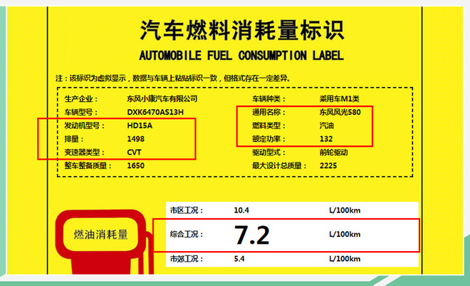 东风风光580 1.5T动力提升 最高功率达132千瓦