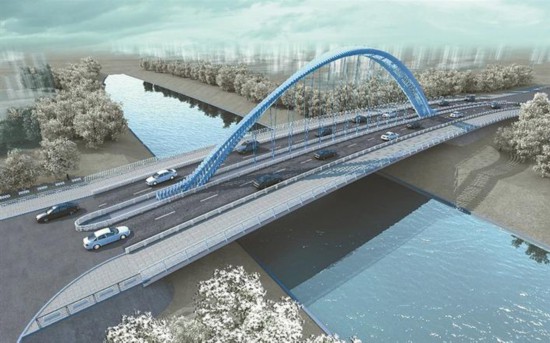 福田保税区新洲路南延建单跨景观跨河桥建成后将连通到新洲路.