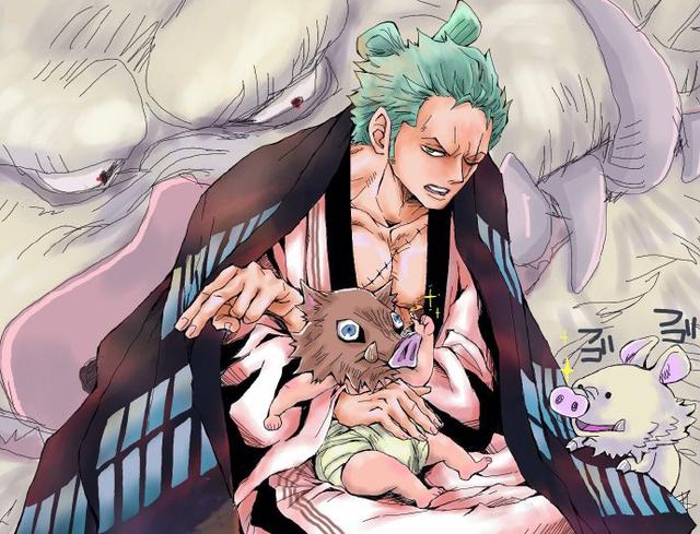 伊之助还是个小孩,他被索大抱在怀里,看来索大真的有做奶爸的潜力.