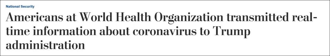  世卫组织中的美国人，向特朗普政府传送了关于新冠病毒的实时信息 《华盛顿邮报》报道截图