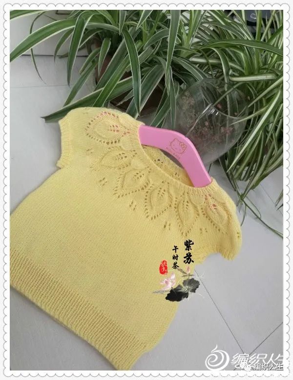 采叶:女童短袖棒针套头毛衣(有编织图解)