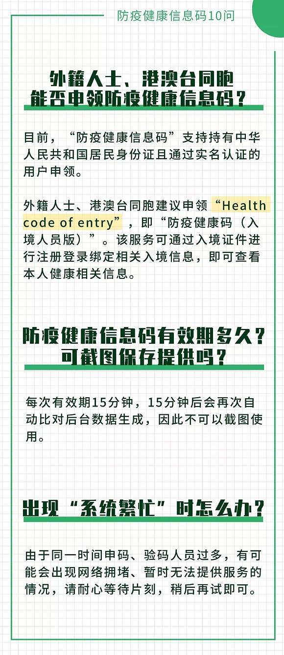 “防疫健康信息码”这10个常见问题，解答来了！