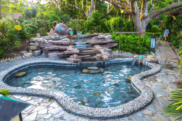 度假村内30多个特色温泉池:玫瑰泉,茶泉,酒泉,枸杞泉,薄荷泉等等,每个