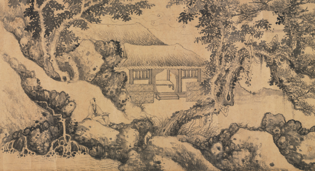 84×23cm,元代古人喜欢世外桃源般的隐居生活,在郁郁葱葱的山林中建一