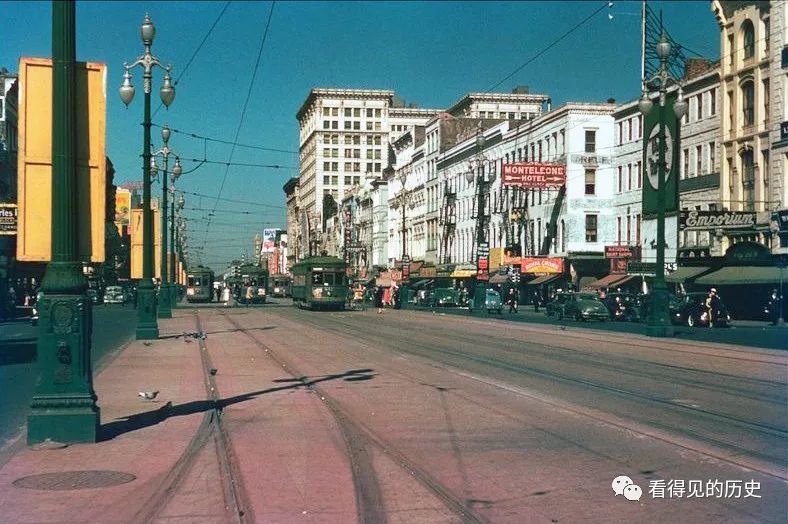 老照片 二战中的美国街头 根本看不到战争的影子|第五大道|新奥尔良_
