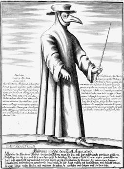 戴着鸟嘴面具的瘟疫医生形象,最早出现于 1656 年德